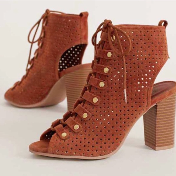 Shoes - Amber lazer cut lace up peep toe booties